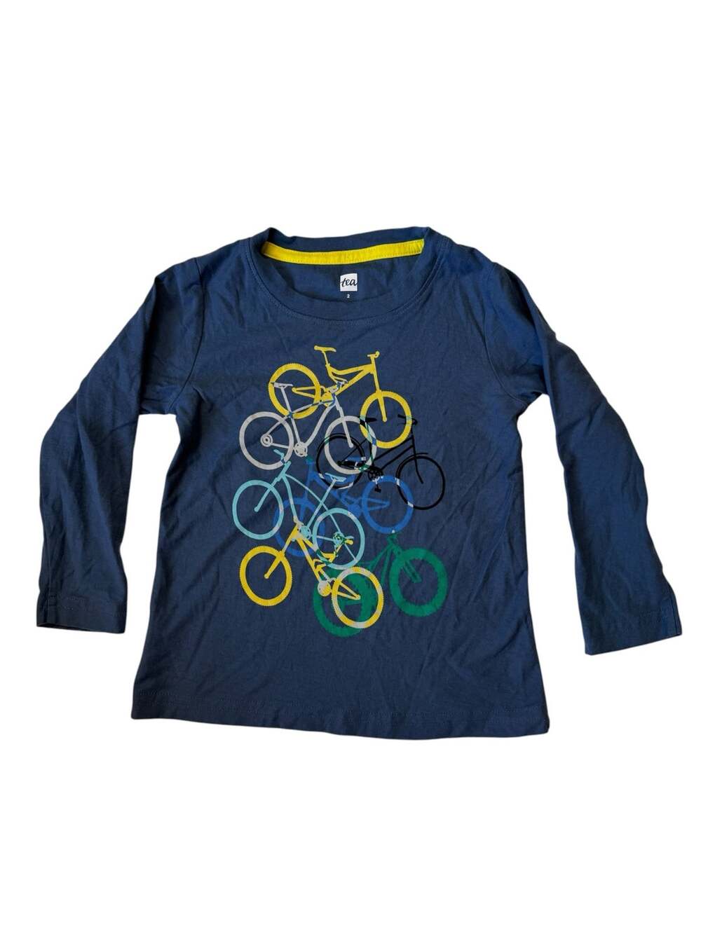 TEA COLLECTION Bike Pile Blue Long Sleeve Tee Size 2 2T Kids Bicycle Unisex